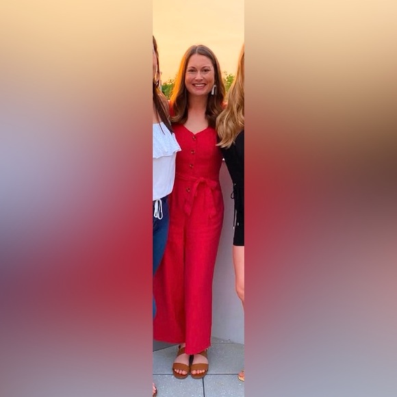 High Waisted Red Romper/Jumpsuit - Picture 4 of 5